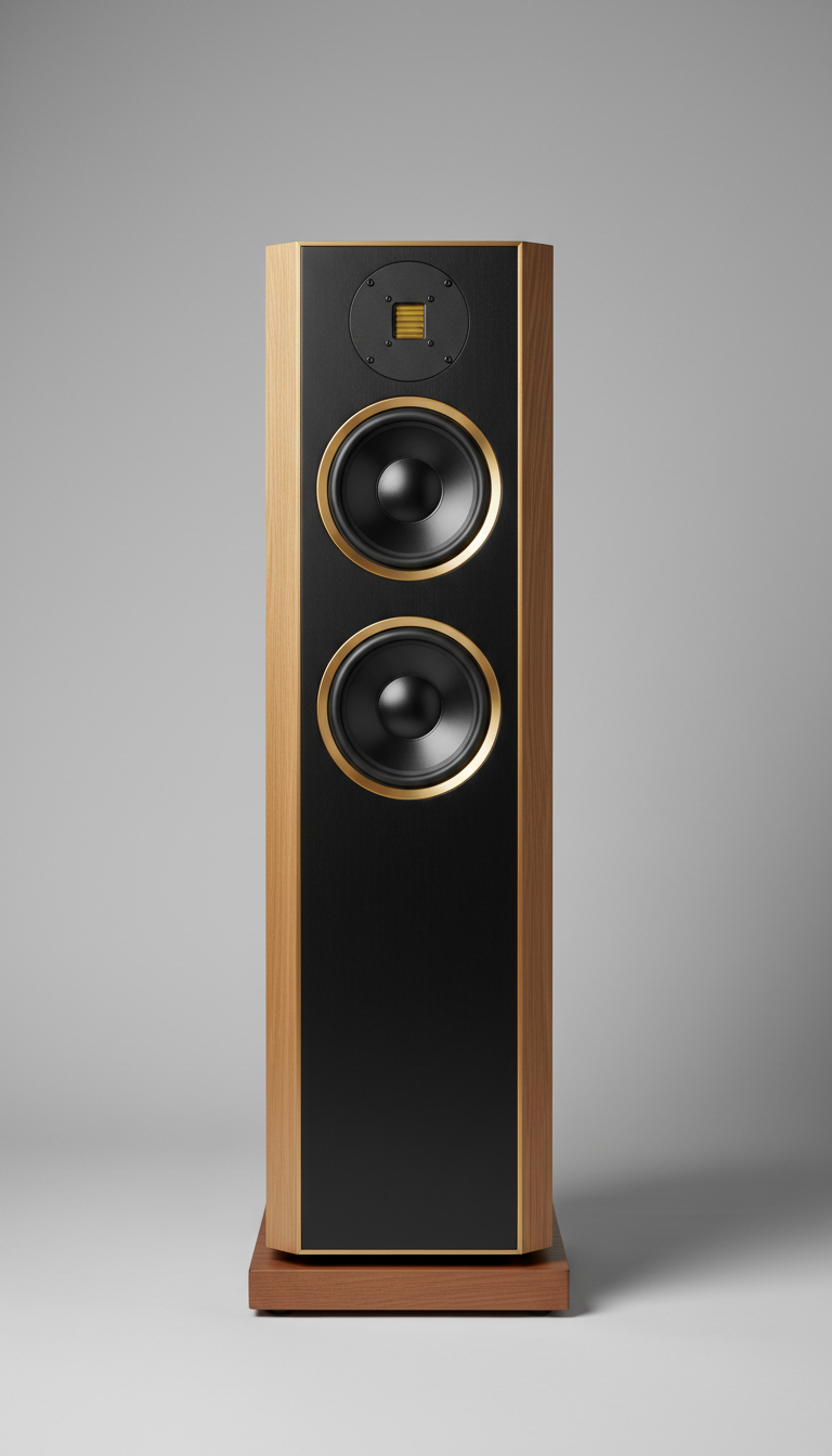 Floor-Standing Speaker With Walnut Baffle